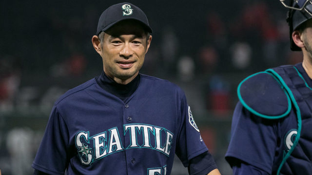ANAHEIM, CA - SEPTEMBER 14: Seattle Mariners coach and retired outfielder Ichiro Suzuki (51) looks on at the end of a MLB game between the Seattle Mariners and Los Angeles Angels on September 14, 2018, at Angel Stadium of Anaheim in Anaheim, CA.
