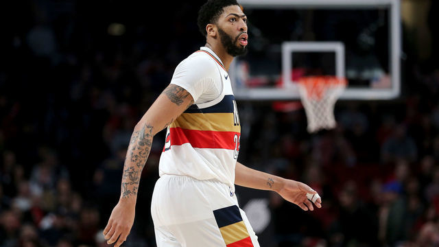 PORTLAND, OR - JANUARY 18: Anthony Davis #23 of the New Orleans Pelicans reacts in the second half against the Portland Trail Blazers during their game at Moda Center on January 18, 2019 in Portland, Oregon.