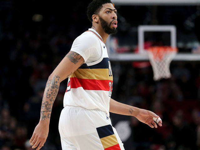 PORTLAND, OR - JANUARY 18: Anthony Davis #23 of the New Orleans Pelicans reacts in the second half against the Portland Trail Blazers during their game at Moda Center on January 18, 2019 in Portland, Oregon.