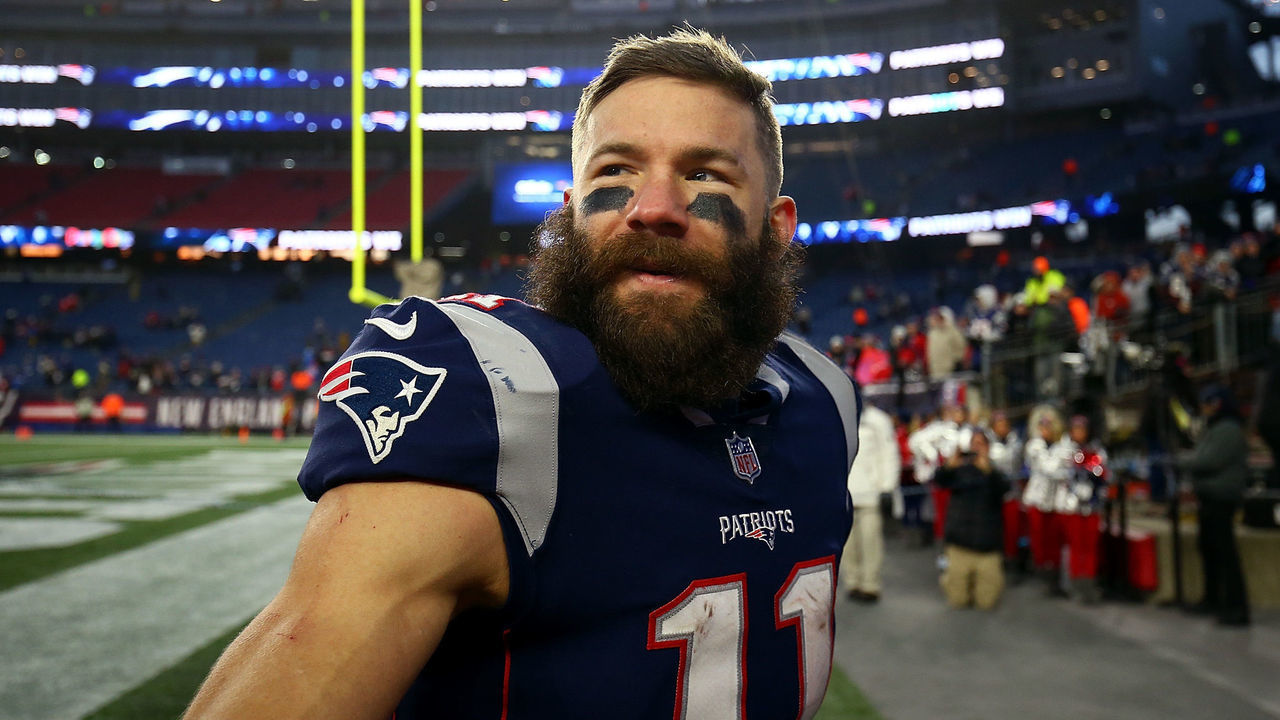 FOXBOROUGH, MASSACHUSETTS - JANUARY 13: Julian Edelman #11 of the New England Patriots during the AFC Divisional Playoff Game against the Los Angeles Chargers at Gillette Stadium on January 13, 2019 in Foxborough, Massachusetts.