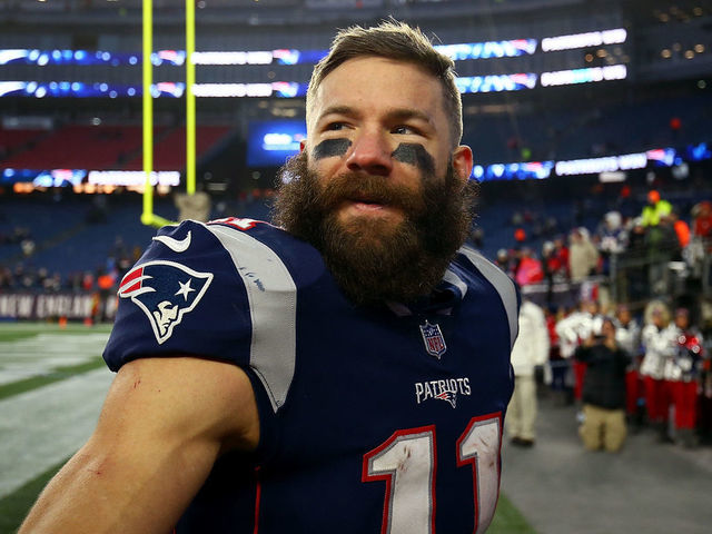 FOXBOROUGH, MASSACHUSETTS - JANUARY 13: Julian Edelman #11 of the New England Patriots during the AFC Divisional Playoff Game against the Los Angeles Chargers at Gillette Stadium on January 13, 2019 in Foxborough, Massachusetts.