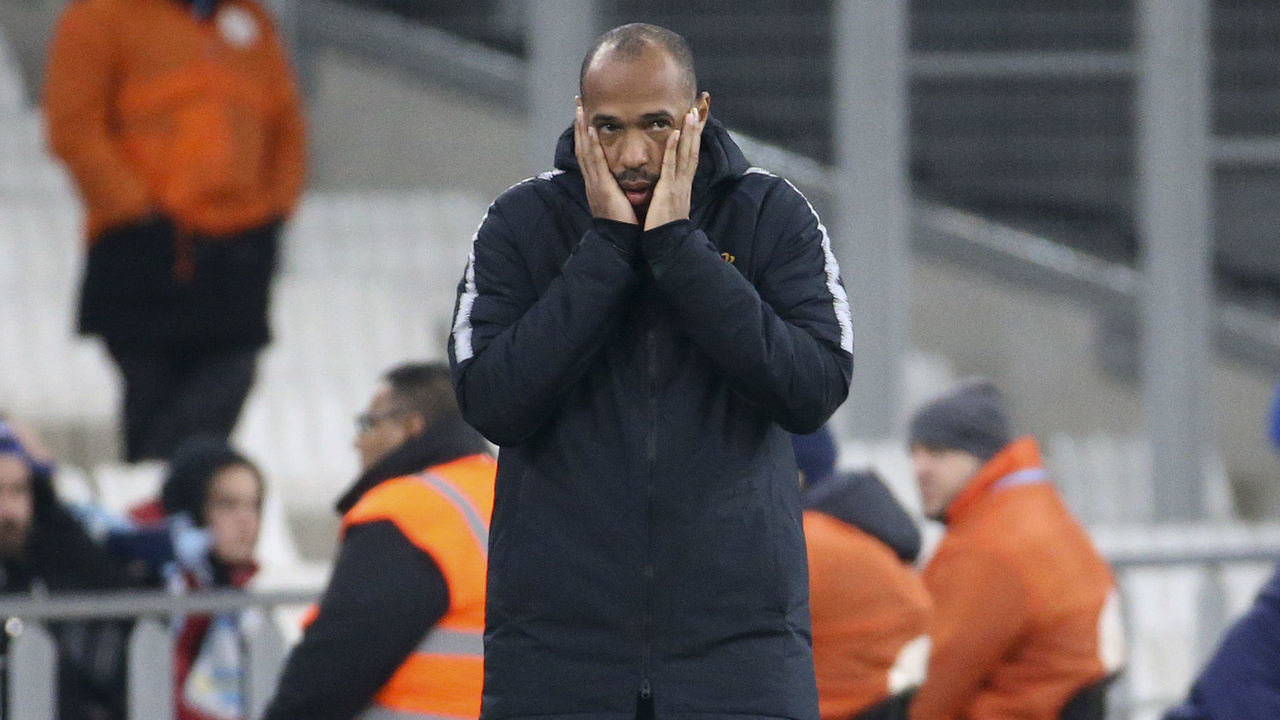 MARSEILLE, FRANCE - JANUARY 13: Coach of Monaco Thierry Henry during the french Ligue 1 match between Olympique de Marseille (OM) and AS Monaco at Stade Velodrome on January 13, 2019 in Marseille, France.