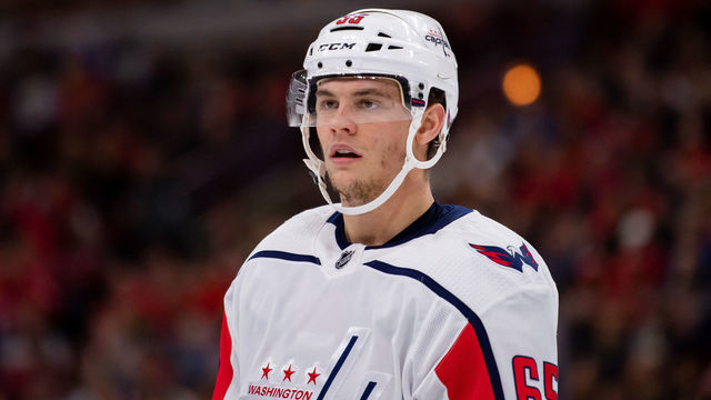 CHICAGO, IL - JANUARY 20: Washington Capitals left wing Andre Burakovsky (65) during a game between the Washington Capitals and the Chicago Blackhawks on January 20, 2019, at the United Center in Chicago, IL.