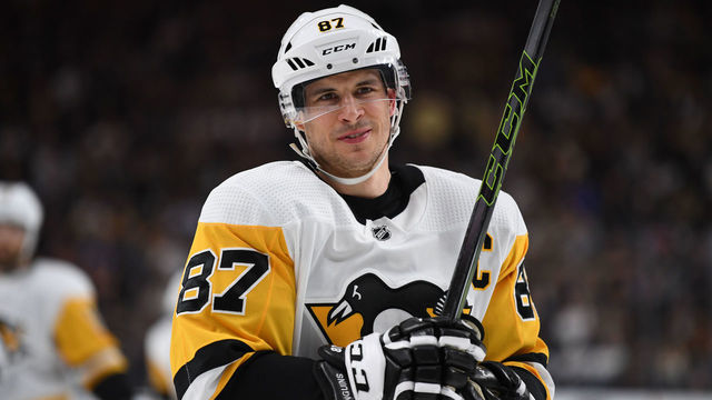 LAS VEGAS, NV - JANUARY 19: Sidney Crosby #87 of the Pittsburgh Penguins reacts after scoring a goal against the Vegas Golden Knights during a game at T-Mobile Arena on January 19, 2019 in Las Vegas, Nevada.