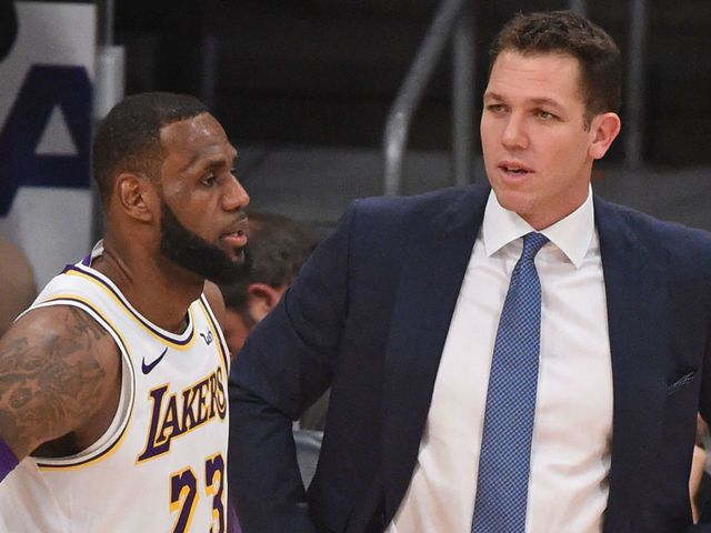 LOS ANGELES, CA - DECEMBER 23: LeBron James #23, and Head Coach Luke Walton of the Los Angeles Lakers talk against the Memphis Grizzlies on December 23, 2018 at STAPLES Center in Los Angeles, California. NOTE TO USER: User expressly acknowledges and agrees that, by downloading and/or using this Photograph, user is consenting to the terms and conditions of the Getty Images License Agreement. Mandatory Copyright Notice: Copyright 2018 NBAE