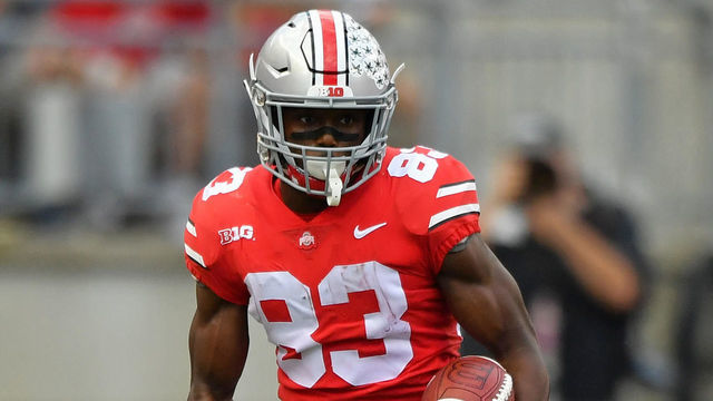 COLUMBUS, OH - OCTOBER 6: Terry McLaurin #83 of the Ohio State Buckeyes runs with the ball against the Indiana Hoosiers at Ohio Stadium on October 6, 2018 in Columbus, Ohio.
