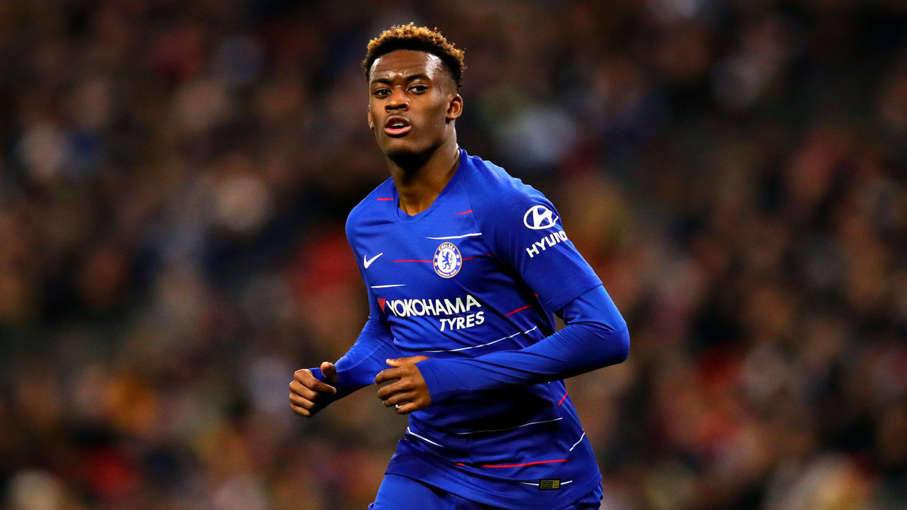 LONDON, ENGLAND - JANUARY 08: Callum Hudson-Odoi of Chelsea looks on during the Carabao Cup Semi Final First Leg between Tottenham Hotspur and Chelsea at Wembley Stadium on January 08, 2019 in London, England.