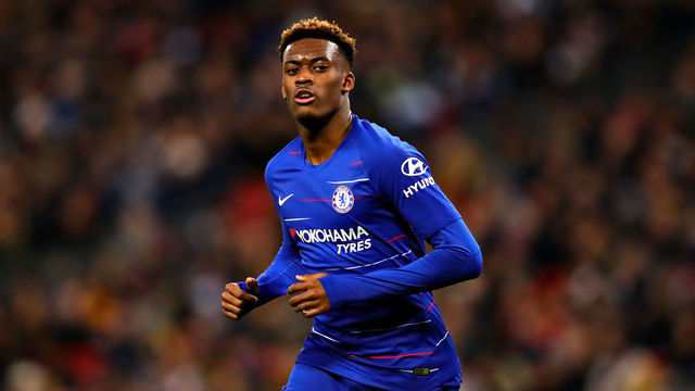LONDON, ENGLAND - JANUARY 08: Callum Hudson-Odoi of Chelsea looks on during the Carabao Cup Semi Final First Leg between Tottenham Hotspur and Chelsea at Wembley Stadium on January 08, 2019 in London, England.