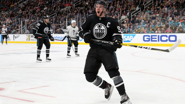SAN JOSE, CA - JANUARY 26: Connor McDavid #97 of the Edmonton Oilers reacts after missing a shot during the 2019 Honda NHL All-Star Game at SAP Center on January 26, 2019 in San Jose, California.