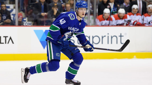 VANCOUVER, BC - JANUARY 23: Vancouver Canucks Center Elias Pettersson (40) skates up ice during their NHL game against the Carolina Hurricanes at Rogers Arena on January 23, 2019 in Vancouver, British Columbia, Canada. Carolina won 5-2.