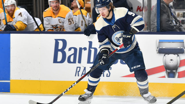 COLUMBUS, OH - JANUARY 10: Artemi Panarin #9 of the Columbus Blue Jackets skates against the Nashville Predators on January 10, 2019 at Nationwide Arena in Columbus, Ohio.