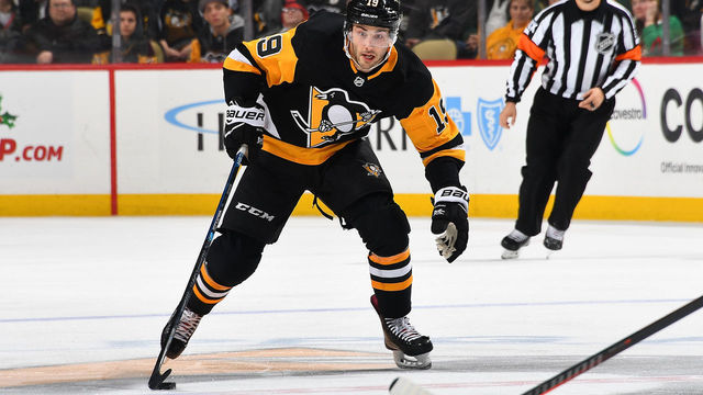 PITTSBURGH, PA - DECEMBER 20: Derick Brassard #19 of the Pittsburgh Penguins skates against the Minnesota Wild at PPG Paints Arena on December 20, 2018 in Pittsburgh, Pennsylvania.
