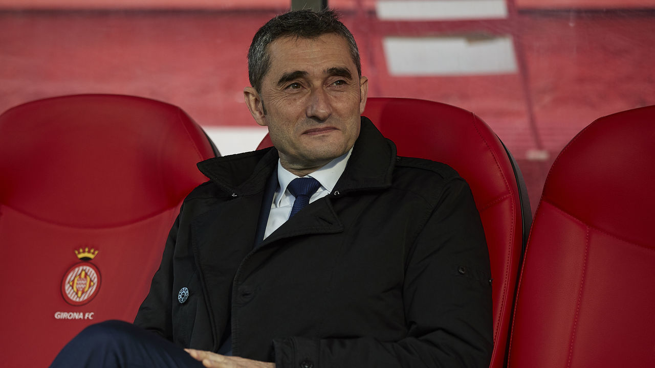 GIRONA, SPAIN - JANUARY 27: Ernesto Valverde, Manager of Barcelona looks on prior to the La Liga match between Girona FC and FC Barcelona at Montilivi Stadium on January 27, 2019 in Girona, Spain.