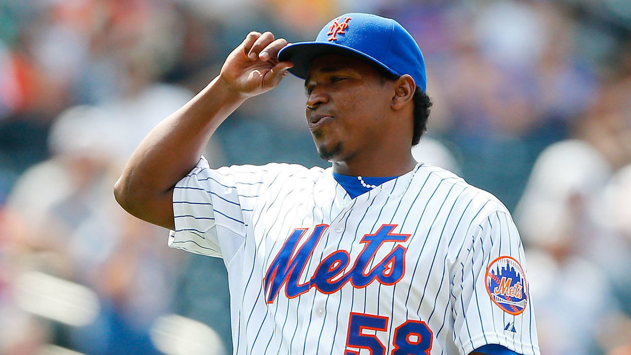NEW YORK, NY - JULY 12: Jenrry Mejia #58 of the New York Mets in action against the Arizona Diamondbacks at Citi Field on July 12, 2015 in the Flushing neighborhood of the Queens borough of New York City. The Mets defeated the Diamondbacks 5-3.