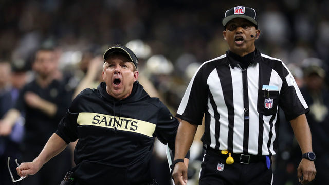 NEW ORLEANS, LOUISIANA - JANUARY 20: Head coach Sean Payton of the New Orleans Saints reacts after a no-call between Tommylee Lewis #11 of the New Orleans Saints and Nickell Robey-Coleman #23 of the Los Angeles Rams during the fourth quarter in the NFC Championship game at the Mercedes-Benz Superdome on January 20, 2019 in New Orleans, Louisiana at Mercedes-Benz Superdome on January 20, 2019 in New Orleans, Louisiana.