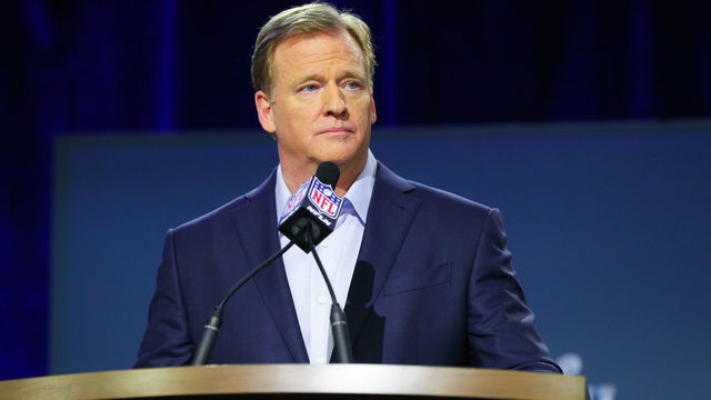 MINNEAPOLIS, MN - JANUARY 31: NFL Commissioner Roger Goodell answers questions during the Commissioners Press Conference on January 31, 2018, at the Hilton Minneapolis Grand Ballroom, in Minneapolis, MN.