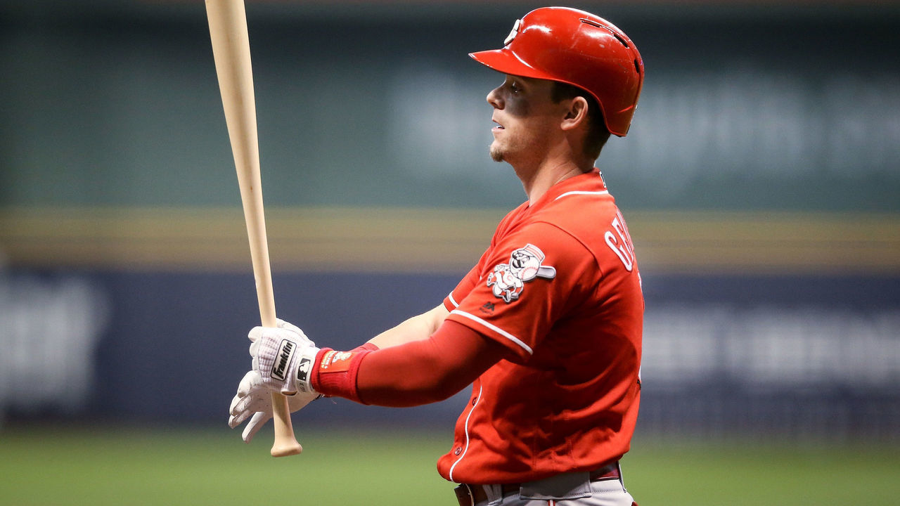 MILWAUKEE, WI - SEPTEMBER 19: Scooter Gennett #3 of the Cincinnati Reds bats in the second inning against the Milwaukee Brewers at Miller Park on September 19, 2018 in Milwaukee, Wisconsin.