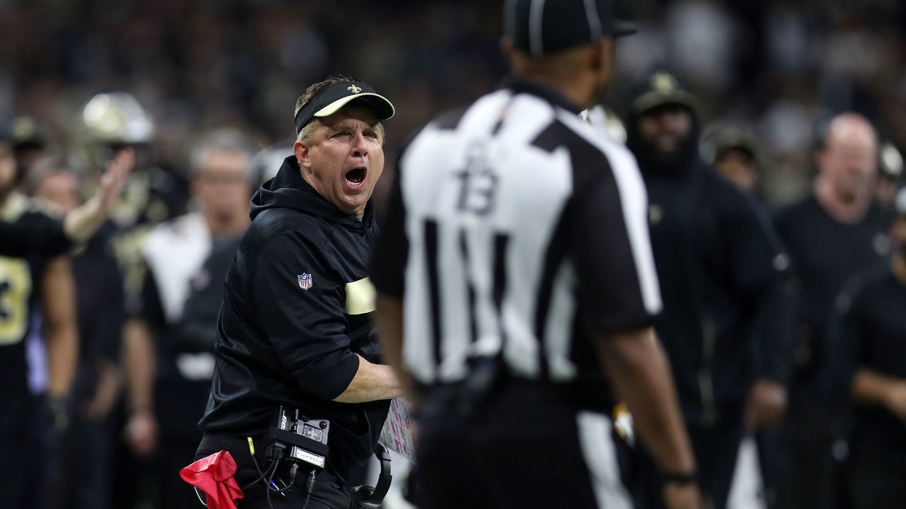 NEW ORLEANS, LOUISIANA - JANUARY 20: Head coach Sean Payton of the New Orleans Saints reacts after a no-call between Tommylee Lewis #11 of the New Orleans Saints and Nickell Robey-Coleman #23 of the Los Angeles Rams during the fourth quarter in the NFC Championship game at the Mercedes-Benz Superdome on January 20, 2019 in New Orleans, Louisiana at Mercedes-Benz Superdome on January 20, 2019 in New Orleans, Louisiana.