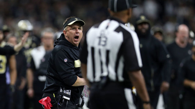 NEW ORLEANS, LOUISIANA - JANUARY 20: Head coach Sean Payton of the New Orleans Saints reacts after a no-call between Tommylee Lewis #11 of the New Orleans Saints and Nickell Robey-Coleman #23 of the Los Angeles Rams during the fourth quarter in the NFC Championship game at the Mercedes-Benz Superdome on January 20, 2019 in New Orleans, Louisiana at Mercedes-Benz Superdome on January 20, 2019 in New Orleans, Louisiana.