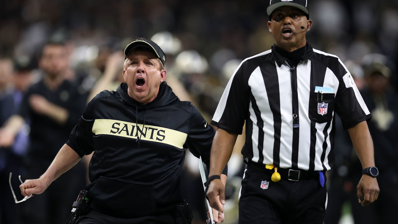 NEW ORLEANS, LOUISIANA - JANUARY 20: Head coach Sean Payton of the New Orleans Saints reacts after a no-call between Tommylee Lewis #11 of the New Orleans Saints and Nickell Robey-Coleman #23 of the Los Angeles Rams during the fourth quarter in the NFC Championship game at the Mercedes-Benz Superdome on January 20, 2019 in New Orleans, Louisiana at Mercedes-Benz Superdome on January 20, 2019 in New Orleans, Louisiana.