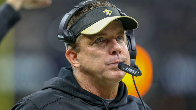 NEW ORLEANS, LA - JANUARY 20: New Orleans Saints head coach Sean Payton looks at the jumbo tron during the NFC Championship Football game between the Los Angeles Rams and the New Orleans Saints on January 20, 2019 at the Mercedes-Benz Superdome in New Orleans, LA.