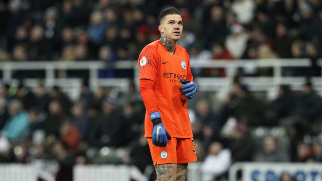 Ederson of Manchester City uring the Premier League match between Newcastle United and Manchester City at St. James's Park, Newcastle on Tuesday 29th January 2019.