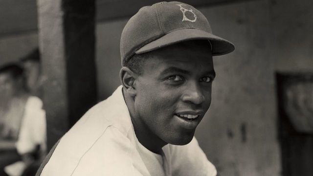 circa 1945: A portrait of the Brooklyn Dodgers' infielder Jackie Robinson in uniform.