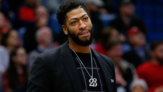 NEW ORLEANS, LOUISIANA - JANUARY 30: Injured Anthony Davis of the New Orleans Pelicans reacts during the first half against the Denver Nuggets at the Smoothie King Center on January 30, 2019 in New Orleans, Louisiana.