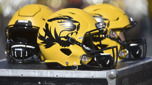 COLUMBIA, MO - SEPTEMBER 22: Missouri Tigers helmets rest on the sideline during a game against the Georgia Bulldogs at Memorial Stadium on September 22, 2018 in Columbia, Missouri.