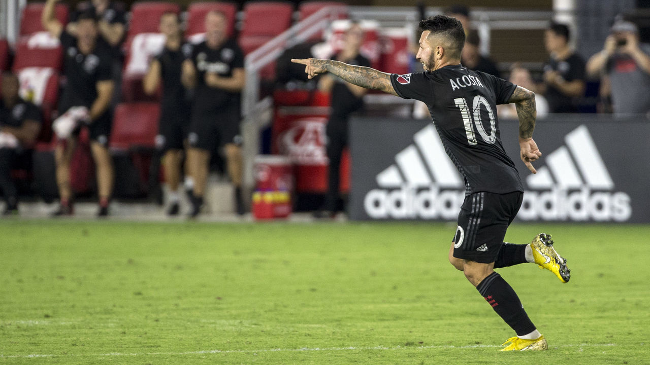 WASHINGTON, DC - SEPTEMBER 02: D.C. United midfielder Luciano Acosta (10) after scoring the third goal during a MLS match between D.C. United and Atlanta United FC, on September 02, 2018, at Audi Field, in Washington D.C. D.C. United defeated Atlanta United FC 3-1.