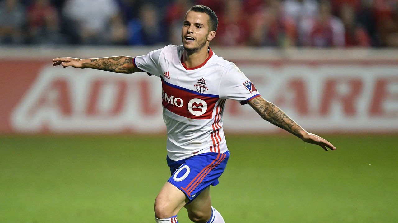 BRIDGEVIEW, IL - AUGUST 19: Toronto FC forward Sebastian Giovinco (10) celebrates after scoring a goal during the match between the Toronto FC and the Chicago Fire on August 19, 2017 at Toyota Park in Bridgeview, Illinois.