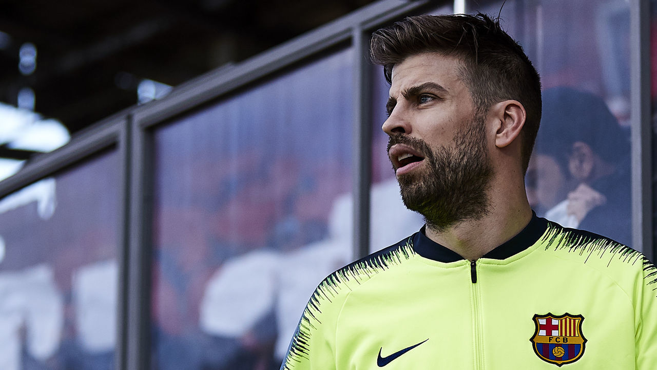 GIRONA, SPAIN - JANUARY 27: Gerard Pique of FC Barcelona before the La Liga match between Girona FC and FC Barcelona at Montilivi Stadium on January 27, 2019 in Girona, Spain.