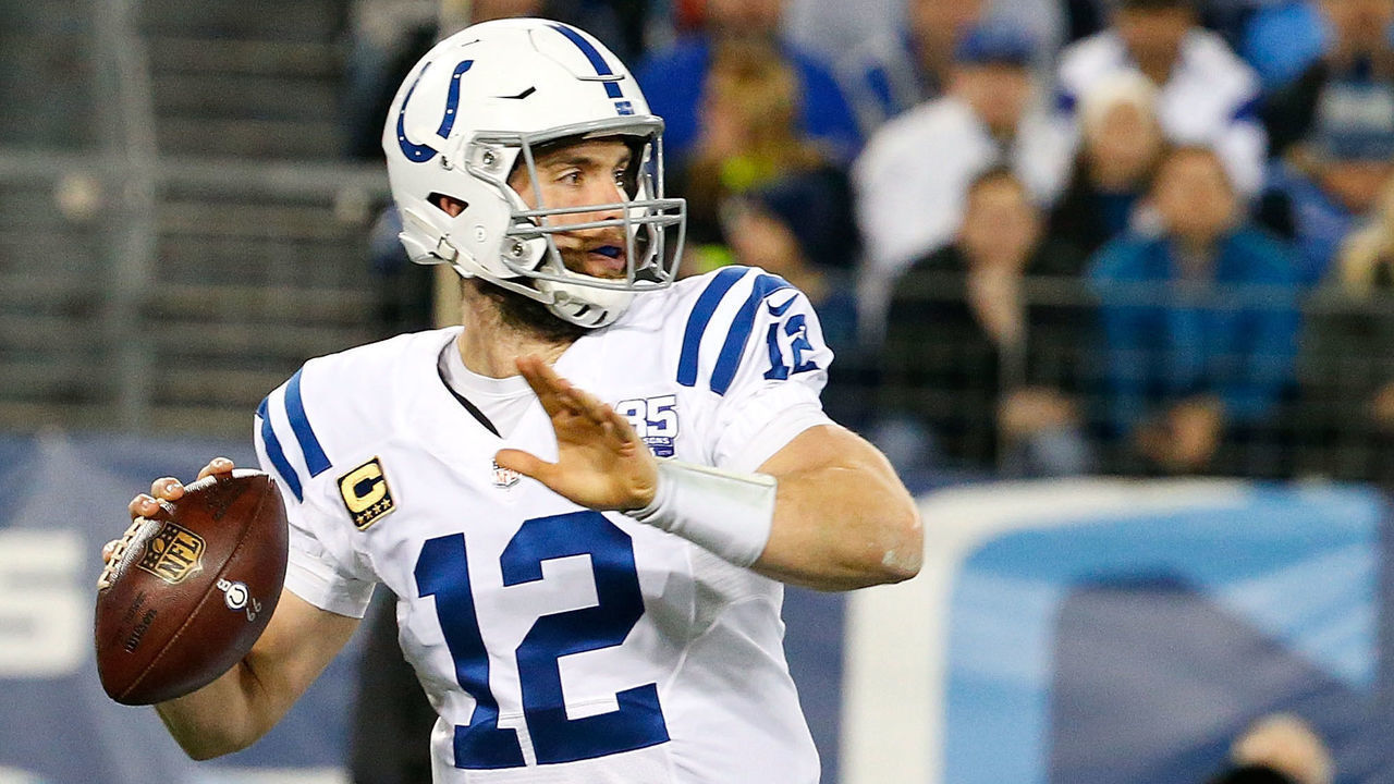 NASHVILLE, TN - DECEMBER 30: Quarterback Andrew Luck #12 of the Indianapolis Colts plays against the Tennessee Titans at Nissan Stadium on December 30, 2018 in Nashville, Tennessee.