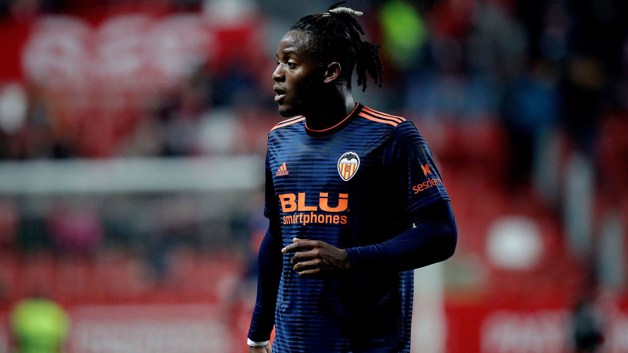 GIJON, SPAIN - JANUARY 8: Michy Batshuayi of Valencia CF during the Spanish Copa del Rey match between Sporting Gijon v Valencia at the El Molinon on January 8, 2019 in Gijon Spain