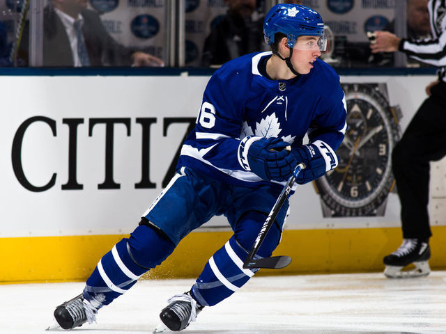 TORONTO, ON - JANUARY 20: Mitchell Marner #16 of the Toronto Maple Leafs skates against the Arizona Coyotes during the second period at the Scotiabank Arena on January 20, 2019 in Toronto, Ontario, Canada.
