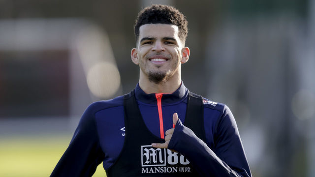 BOURNEMOUTH, ENGLAND - JANUARY 08: New signing Dominic Solanke of AFC Bournemouth continues his recovery from a slight hamstring injury under the eye of club physio during an individual training session at Vitality Stadium on January 8, 2019 in Bournemouth, England.