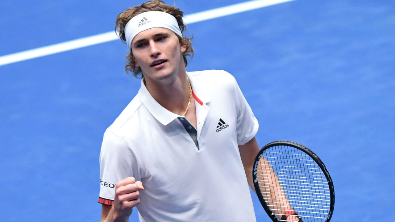 01 February 2019, Hessen, Frankfurt/Main: Tennis: Davis Cup, qualification round Germany - Hungary in the Fraport Arena. Alexander Zverev from Germany clenches his fist after a point win in the singles against Nagy from Hungary. Photo: Arne Dedert/dpa