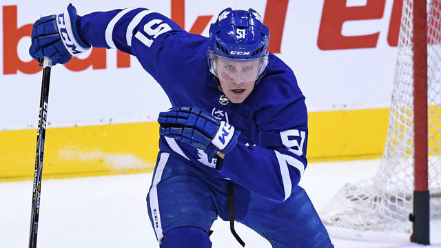 TORONTO, ON - DECEMBER 20: Toronto Maple Leafs Defenceman Jake Gardiner (51) in warmups prior to the regular season NHL game between the Florida Panthers and Toronto Maple Leafs on December 20, 2018 at Scotiabank Arena in Toronto, ON.