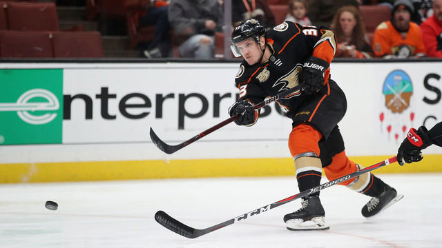 ANAHEIM, CA - JANUARY 09: Jakob Silfverberg #33 of the Anaheim Ducks takes a shot on goal during the first period of a game against the Ottawa Senators at Honda Center on January 9, 2019 in Anaheim, California.