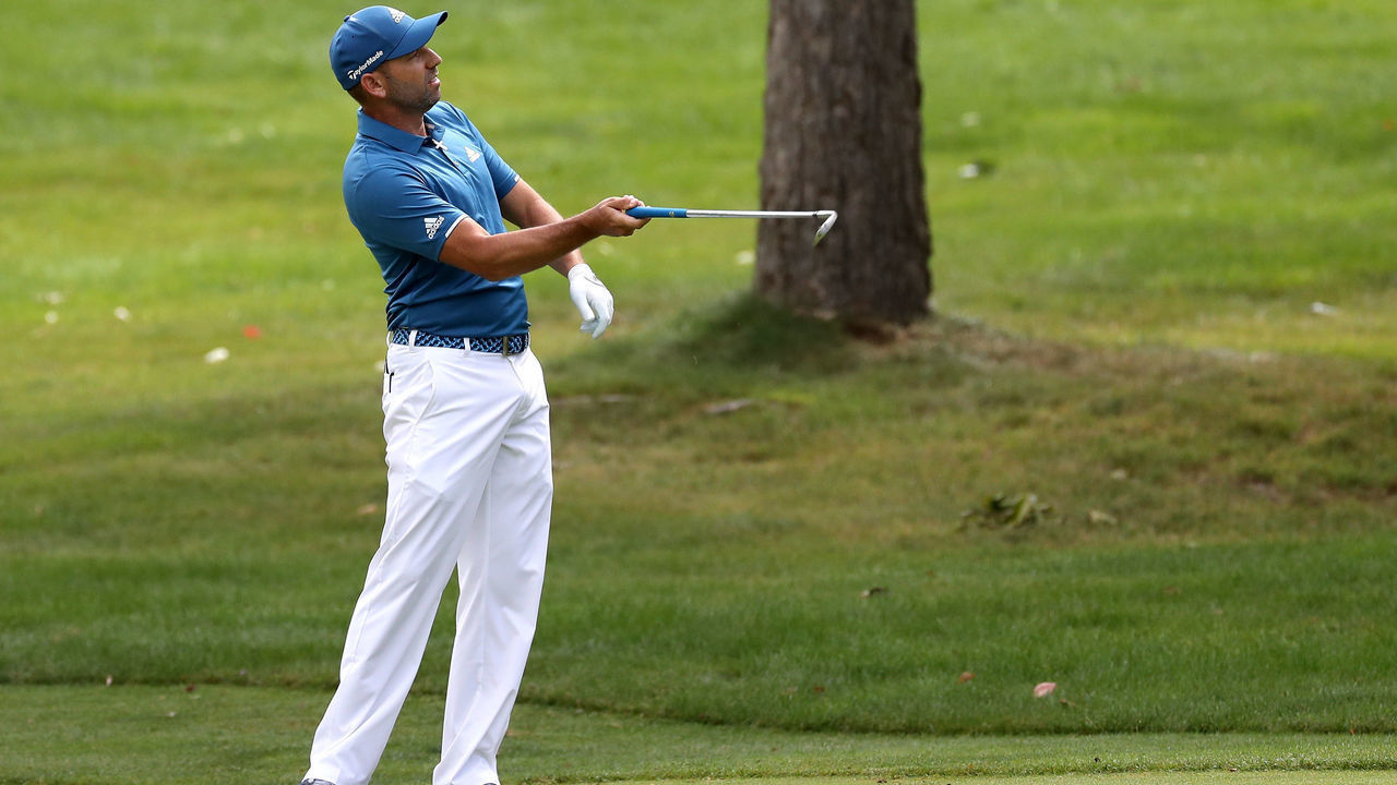 AKRON, OH - AUGUST 06: Sergio Garcia of Spain throws a club after a shot on the sixth fairway during the final round of the World Golf Championships - Bridgestone Invitational at Firestone Country Club South Course on August 6, 2017 in Akron, Ohio.