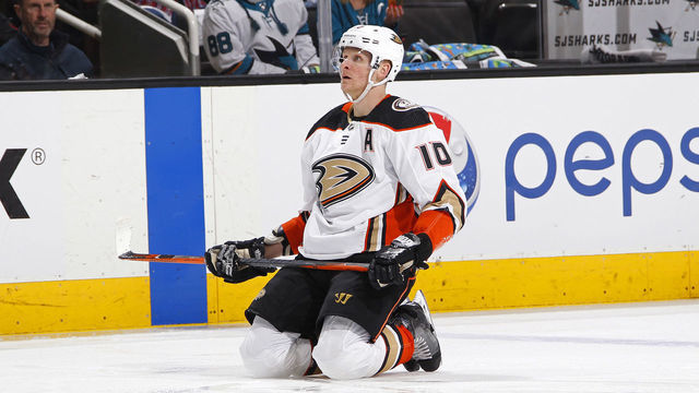 SAN JOSE, CA - APRIL 18: Corey Perry #10 of the Anaheim Ducks kneels on the ice during the game against the San Jose Sharks in Game Four of the Western Conference First Round during the 2018 NHL Stanley Cup Playoffs at SAP Center on April 18, 2018 in San Jose, California. *** Local Caption *** Corey Perry
