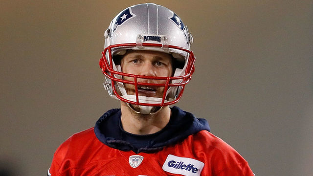 ATLANTA, GEORGIA - FEBRUARY 01: Tom Brady #12 of the New England Patriots looks to pass the ball during Super Bowl LIII practice at Georgia Tech Brock Practice Facility on February 01, 2019 in Atlanta, Georgia.