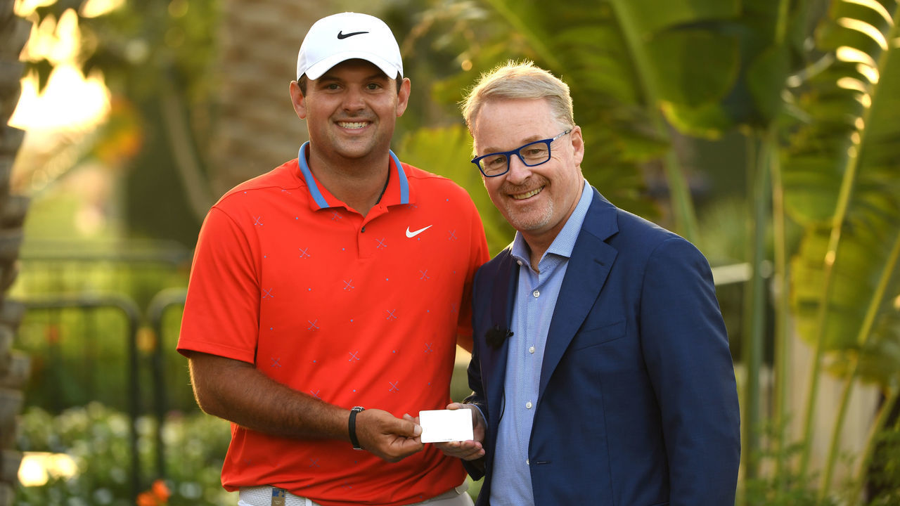 KING ABDULLAH ECONOMIC CITY, SAUDI ARABIA - FEBRUARY 01: Patrick Reed of The United States receives an Honoree Life Membership of the European Tour from Keith Pelley, CEO of the PGA European Tour during Day two of the Saudi International at the Royal Greens Golf & Country Club on February 01, 2019 in King Abdullah Economic City, Saudi Arabia.