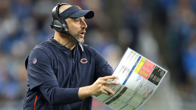 Chicago Bears head coach Matt Nagy is seen during the second half of an NFL football game against the Detroit Lions in Detroit, Michigan USA, on Thursday, November 22, 2018.