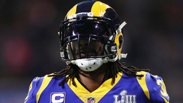 ATLANTA, GA - FEBRUARY 03: Todd Gurley II #30 of the Los Angeles Rams runs during warmups before Super Bowl LIII against the New England Patriots at Mercedes-Benz Stadium on February 3, 2019 in Atlanta, Georgia.