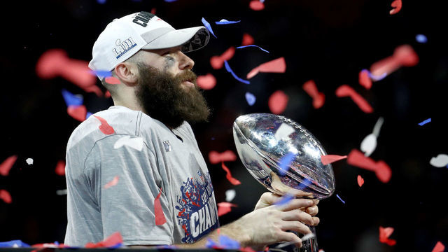 ATLANTA, GEORGIA - FEBRUARY 03: Julian Edelman #11 of the New England Patriots celebrates with the Vince Lombardi Trophy after his teams 13-3 win over the Los Angeles Rams during Super Bowl LIII at Mercedes-Benz Stadium on February 03, 2019 in Atlanta, Georgia.