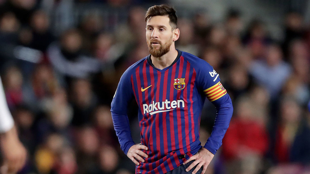 BARCELONA, SPAIN - FEBRUARY 2: Lionel Messi of FC Barcelona during the La Liga Santander match between FC Barcelona v Valencia at the Camp Nou on February 2, 2019 in Barcelona Spain