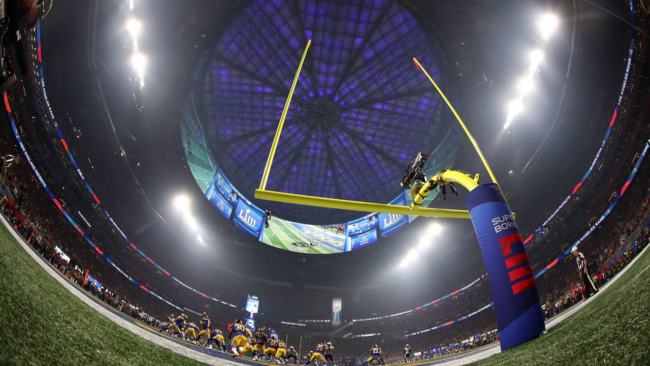 ATLANTA, GEORGIA - FEBRUARY 03: A general view during Super Bowl LIII between the Los Angeles Rams and the New England Patriots at Mercedes-Benz Stadium on February 03, 2019 in Atlanta, Georgia.
