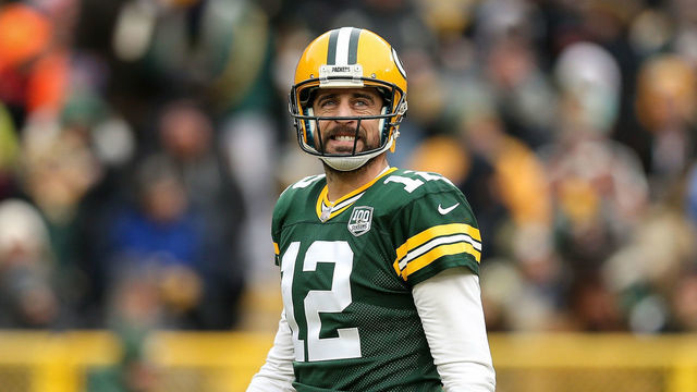 GREEN BAY, WISCONSIN - DECEMBER 30: Aaron Rodgers #12 of the Green Bay Packers reacts in the first quarter against the Detroit Lions at Lambeau Field on December 30, 2018 in Green Bay, Wisconsin.