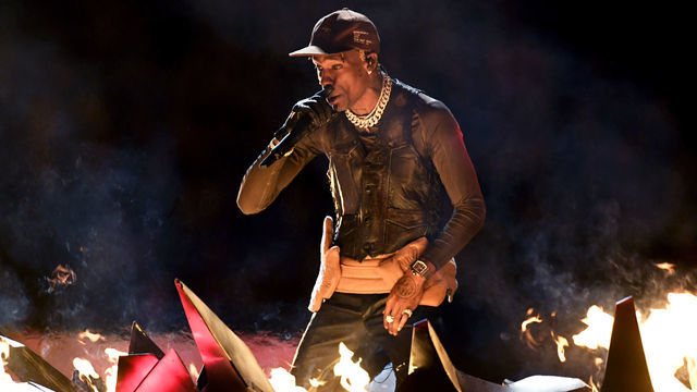 ATLANTA, GA - FEBRUARY 03: Travis Scott performs during the Pepsi Super Bowl LIII Halftime Show at Mercedes-Benz Stadium on February 3, 2019 in Atlanta, Georgia.